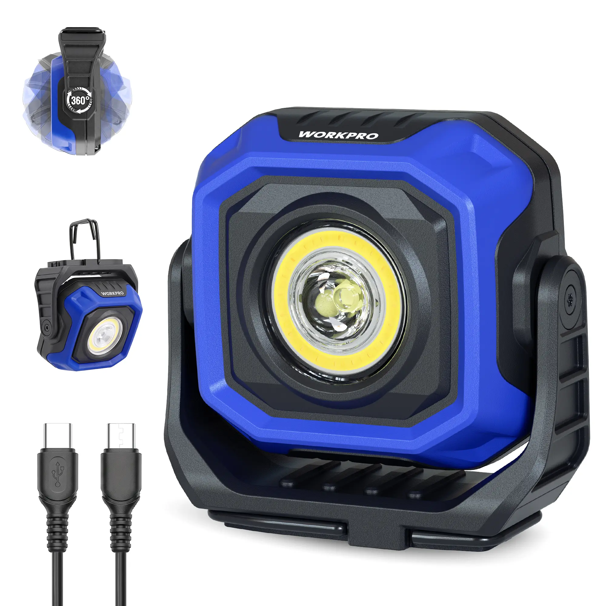 WORKPRO 1200LM Rechargeable Work Light, Magnetic LED Work Light | 4000mAh Battery, IPX4 Water-Resistant, 4 Modes, Dual Magnets, 360° Stand, Power Bank, Garage, Camping & Emergency Use