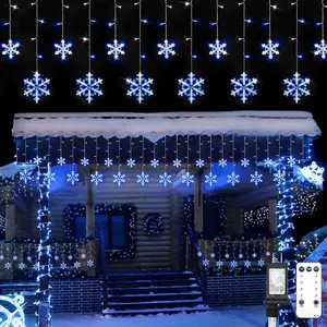 suddus Snowflake Icicle Lights Outdoor, 10.7ft 168 LED Connectable Holiday String Lights Plug in with 14 Drops, Christmas Lights for Outside, Eaves, House, Window, Yard, Indoor Decor, White and Blue