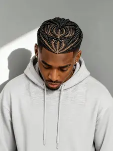 Men's Corn Braid Wig, HD Full Lace Handmade Braids, Unique Style, Fashion Radiant Pattern, Short Hair Topper, All Seasons, Pre Braided Wig