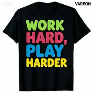Work Hard Play Hard Funny Cotton T-Shirt, Casual Short Sleeve Tee for Men Women, Summer Streetwear Top for Gym Soccer Fans Fabric Menswear Soft Breathable Classic Day Tshirt Crew Neck