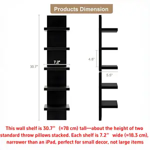 JointlyCreating 5-Tier Wall-Mounted Bookshelf PVC Floating Storage Rack Smooth Pressboard Vertical Display Shelf for Living Room Bedroom Entryway Decor