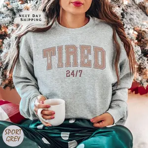 Exhausted Mom Life Sweatshirt, Tired 7/24 Pullover for Mothers, Mother’s Day Funny Gift, Cozy Sweatshirt for Tired Moms