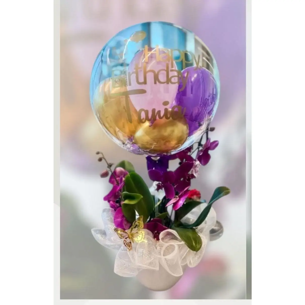 Orchid Elegance Collection | Fresh Orchid Arrangement with Custom Balloon | Local Miami Delivery