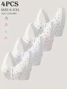 Women's Floral Jacquard Push Up Bra, Soft Comfortable Breathable Wireless Bra, Women's Lingerie for All Seasons, Soft Fabric Bra