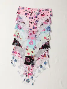 Women's Cartoon Pattern Underwear Set, High Elasticity Invisible Design, Perfect for Dating & Street Style, 7-Piece Combination Pack