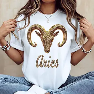 Aries Ram Head Print T Shirt White Casual Loose Fit Tee For Everyday Wear And Outdoor Activities