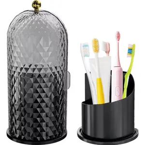 360° Rotating Makeup Brush Holder Clear Dustproof Cosmetic Organizer with Lid for Toothbrushes & Brushes Transparent Design Space Saving Storage