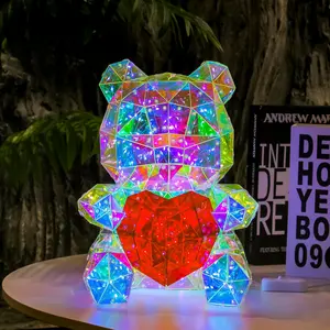 LED Teddy Bear Night Light, Colorful LED Glowing Bear with Heart, Kids Room Decor, Baby Nursery Lamp, Unique Gift, Spring Birthday Decoration