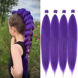 Purple Braiding Hair Extensions 26 Inch 4 Packs Pre Stretched Synthetic Braiding Hair for Braids Purple Hair for Rumi Hair and Costume
