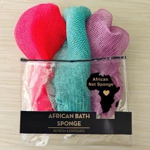 3 Piece African Exfoliating Net Sponge Bundle, for SENSITIVE SKIN, Bath sponge