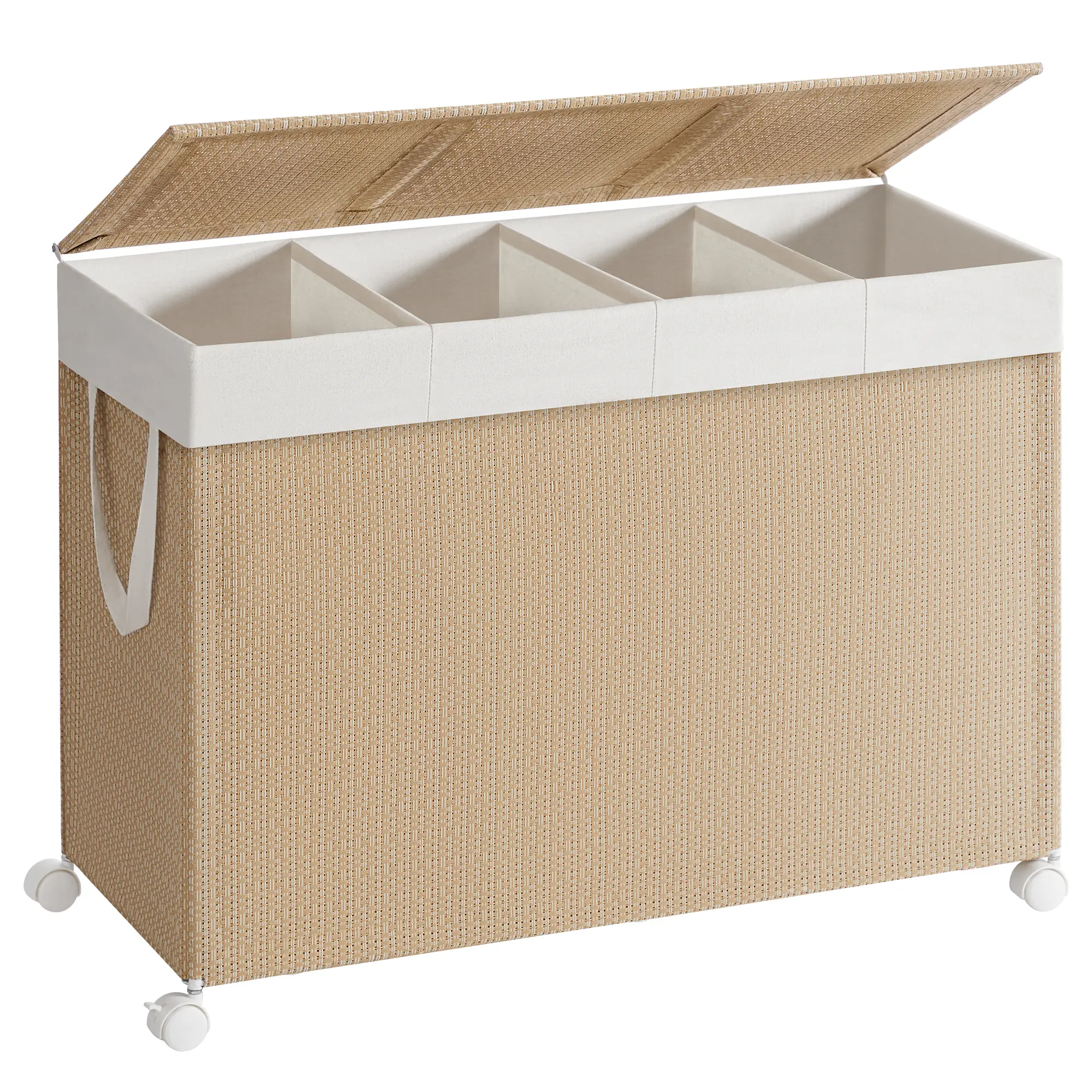 SONGMICS HOME Laundry Hamper , Rattan, with Wheels | Rolling Clothes Basket with Lid, Removable Liner with Handles