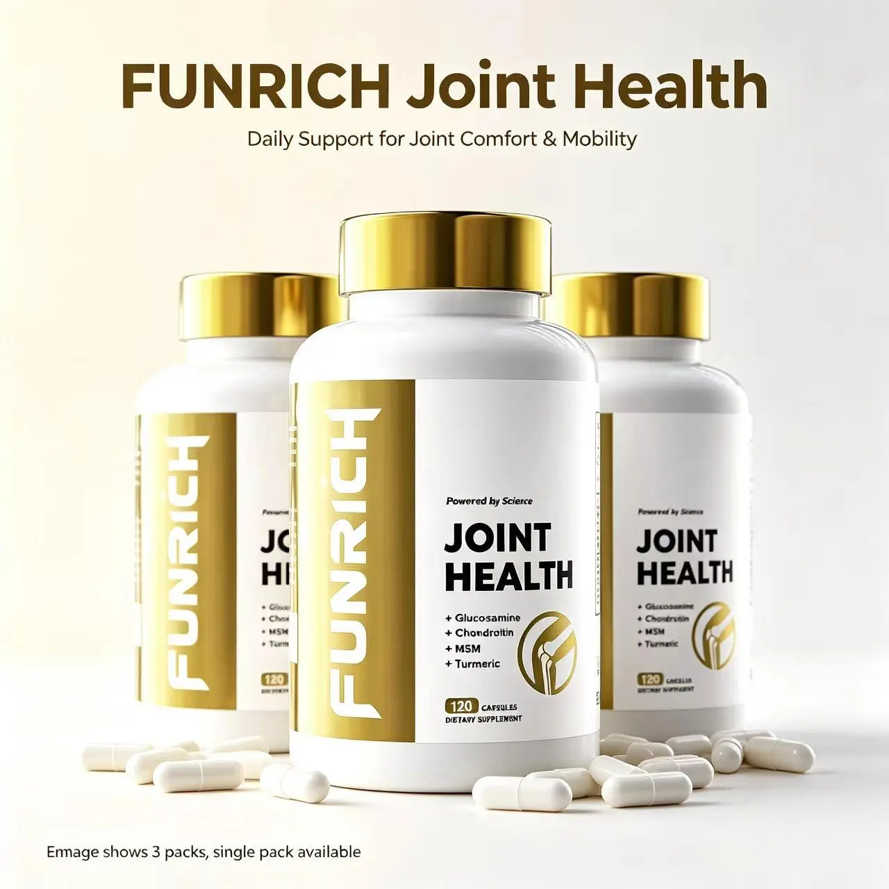 FUNRICH Joint Health Supplement for Women & Men with Glucosamine, Chondroitin, MSM & Turmeric - 120 Capsules