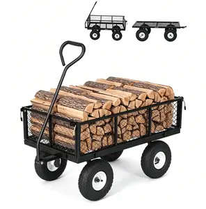 Tech Heavy Duty Steel Garden Cart 1000LBS Capacity - Removable Mesh Sides - 13" All-Terrain Wheels - 180° Rotating Handle - Utility Wagon for Lawn, Yard, Farm - Green, Model GW-1001-2