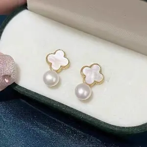 FL06-Natural Freshwater Pearl Four-Leaf Clover Stud Earrings for Women 2025 New Popular High-End Earrings Light Luxury Temperament Earrings