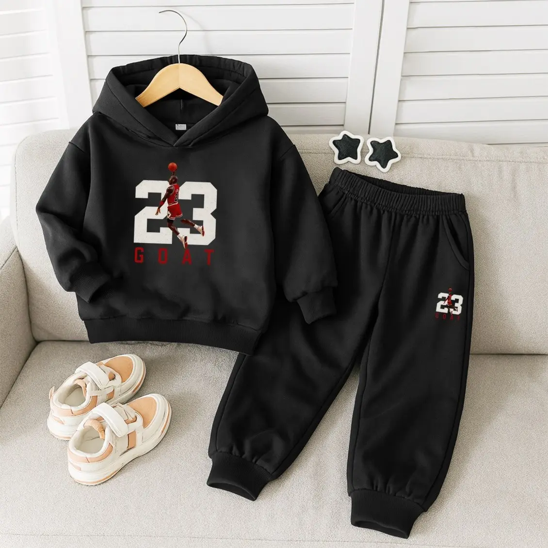 Unisex Basketball Theme Print Hoodie Tracksuit Set, Fleece-Lined Sweatshirt & Joggers, Fall & Winter Casual Outfit for Indoor & Outdoor Wear