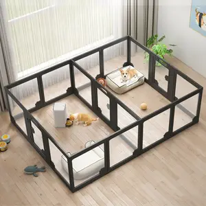 AMERLIFE Acrylic Clear Dog Playpen Indoor, Modular Puppy Cat Small Pet Play Pen with Doors, Transparent Fence for Little Dogs, Cats, Rabbits, Easy Assemble and Disassemble, (24" H, 10/14/17 pcs)