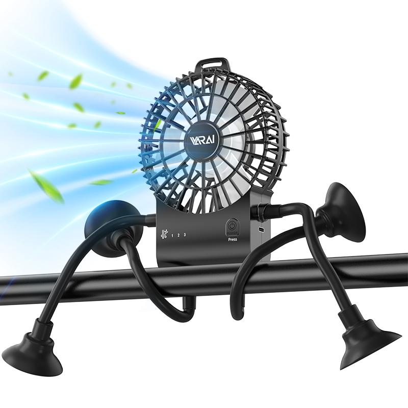 Portable handheld creative fan robot statue, compact portable rechargeable desk fan robot figurine with suction cups and mobile phone holder integrated into one, suitable for offices and cars, black personal fan robot figurine