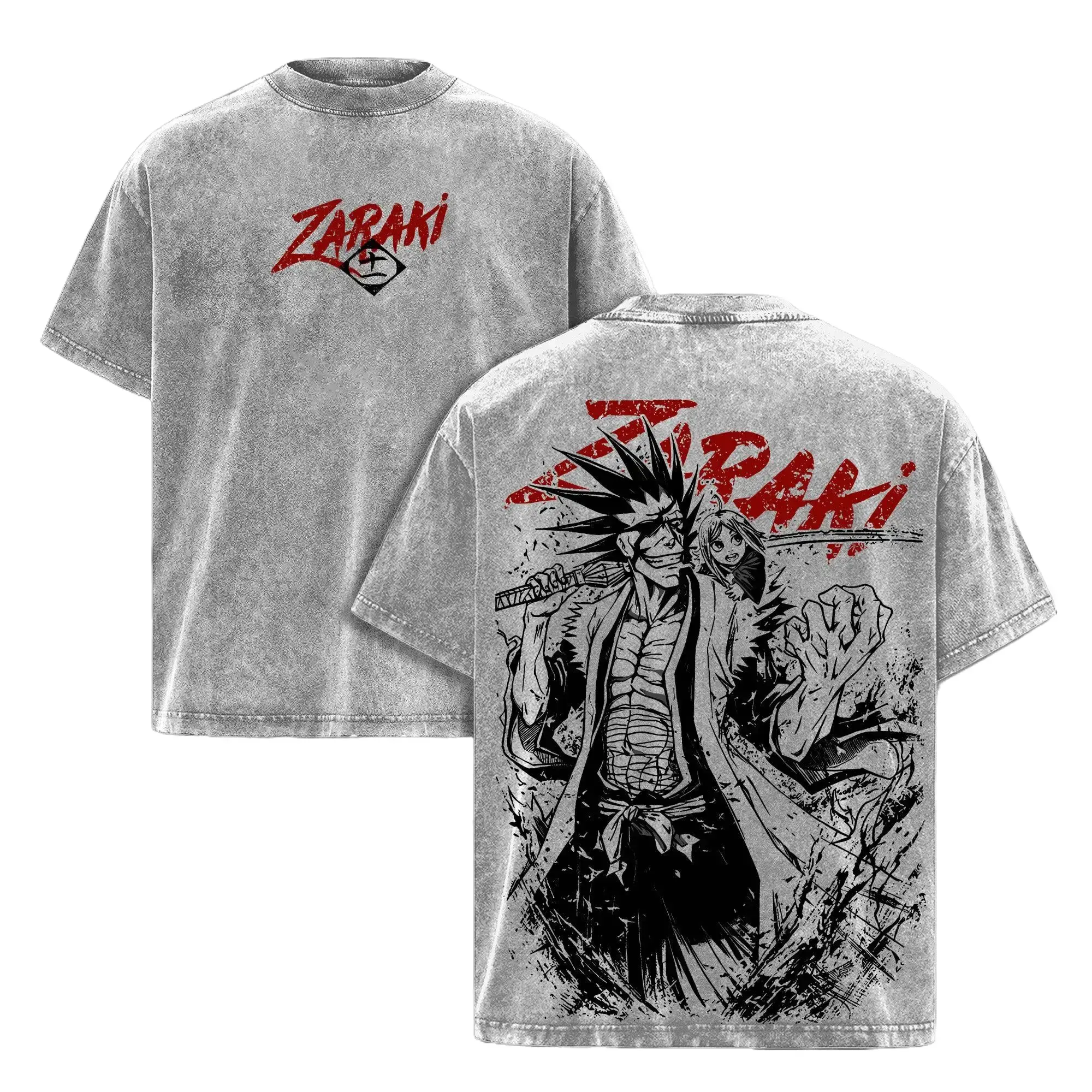 Zaraki Kenpachi Bleach Anime T-Shirt - Vintage Washed Heavyweight Cotton Oversized Streetwear Graphic Tee for Men & Women | 90s Graphic American Casual Short Sleeve Tee | Premium Soft Cotton Classic Unisex T-Shirt for Daily, Gym & Streetwear