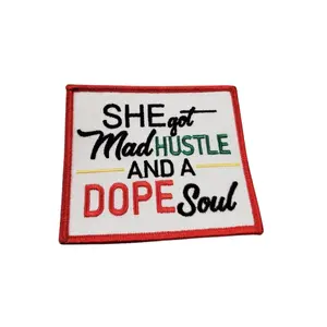 Patch Party Club, 3.5"x3", Red or Green Border, "She Got Mad Hustle and Dope Soul", Iron-on Embroidered Patch;Feminist AF, The Future is Female Patch