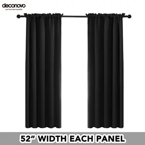 Rod Pocket Blackout Curtains for Bedroom 2 Panels -Deconovo 52W Rod Pocket Solid Thermal Insulated Window Curtains for Living Room