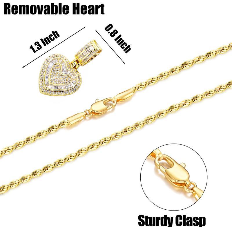 Hip Hop Heart Necklace Women or Men,Gold&Silver,Cubic Diamond Heart Pendant Necklace