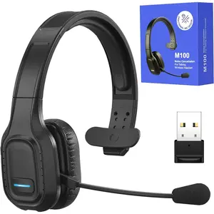 Bluetooth Headset for Truck Drivers, Single Ear Wireless Headset with Mic and USB Dongle, AI Noise Canceling Microphone, Mute Button, 45H Talk Time for Office Calls, Call Center, Phone and PC