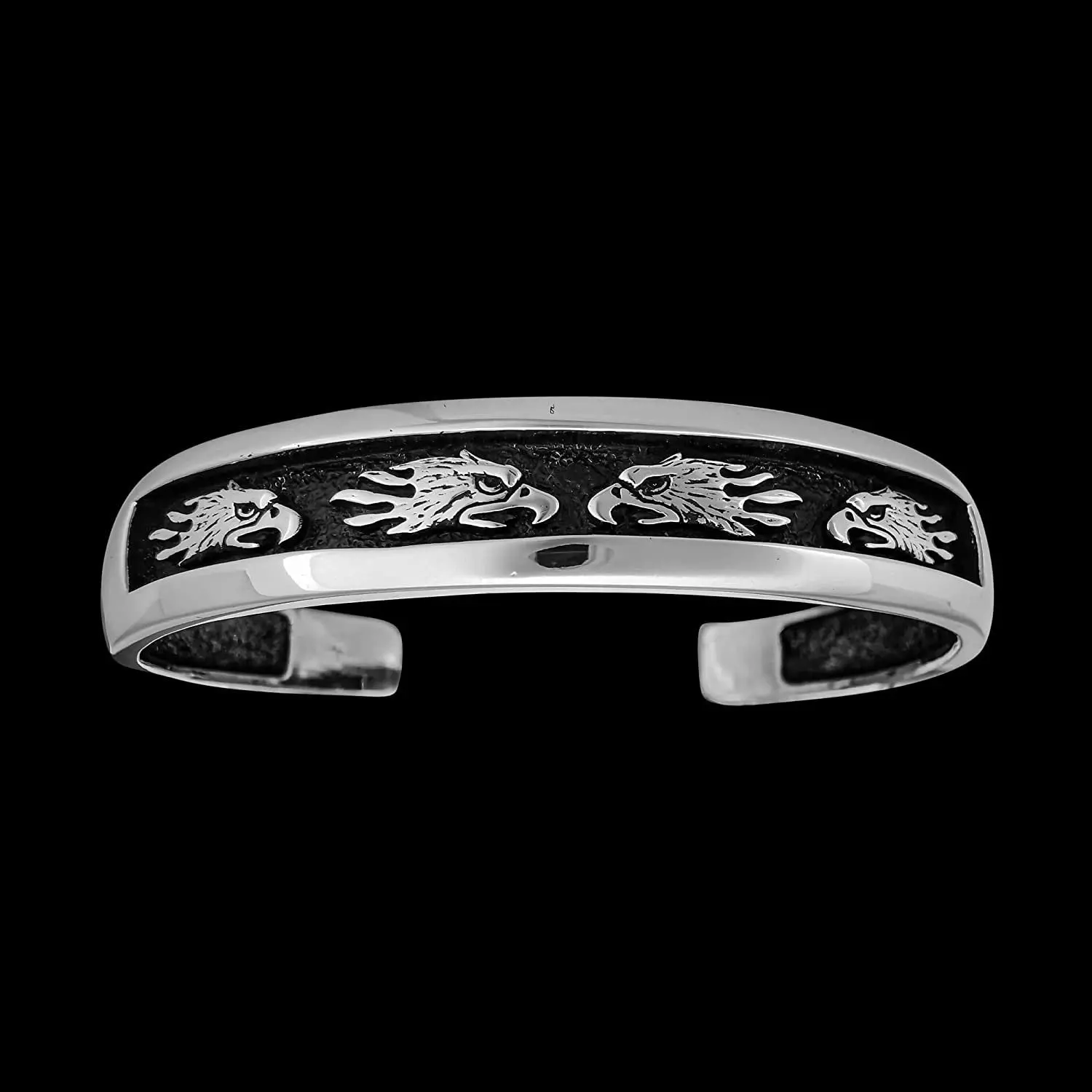 Large 925 Sterling Silver Eagles Bracelet with four flame Eagles