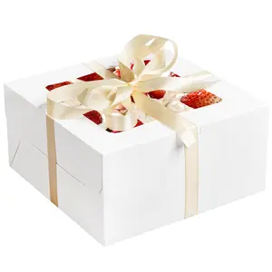 24pcs Cake Boxes with Window, White Bakery Boxes, Cookie Dessert Boxes, Pastry Box, Square Cardboard Cake Box for Cake, Birthday Party, Donuts, Wedding