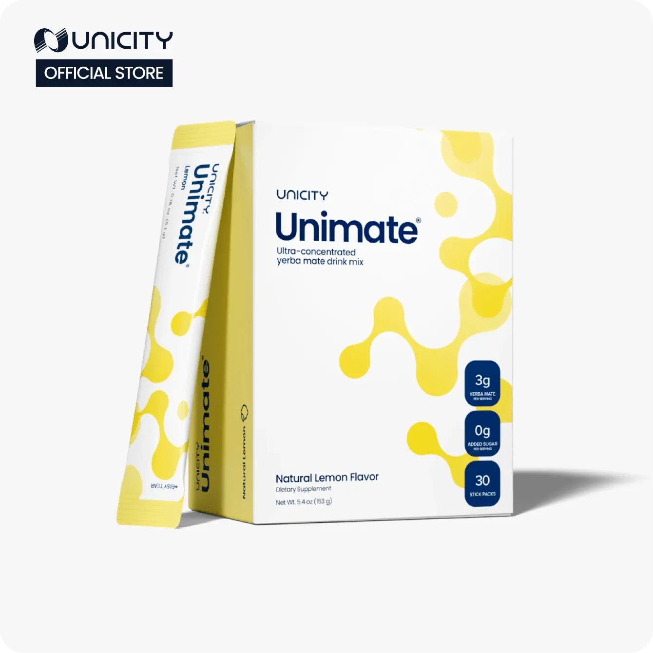 Unicity Unimate Yerba Mate Drink - Natural Lemon - 1 box (30 stick packs)