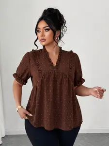 Women's V-Neck Ruffle Hem Dressy Shirt, Blouse, Loose Fit Summer Top, Comfortable Daily Wear, Stylish Women's Clothing