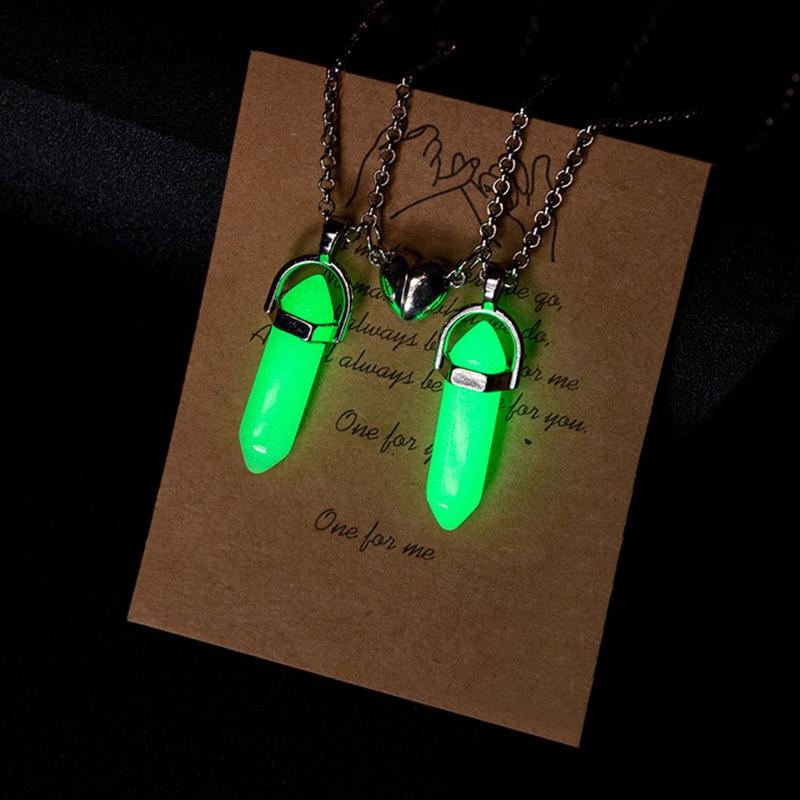 2Pcs/set Luminous Bullet Shape Necklace Hexagonal Pendant Magnet Necklace