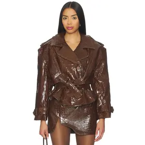 Mother of All Brooklyn Trench Leather Coat in Brown Croro
