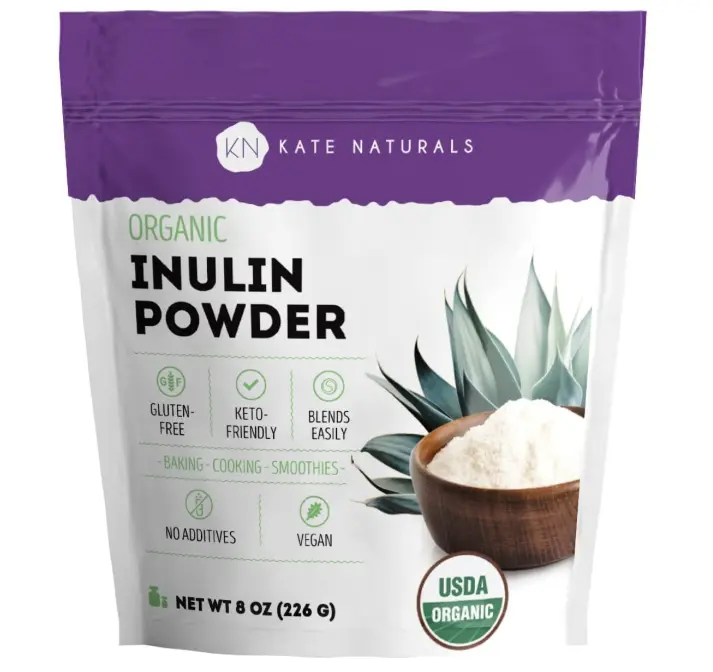 Kate Naturals Inulin Powder Organic from Blue Agave (8oz) Soluble Prebiotic Fiber for Coffee, Yogurt & Smoothies