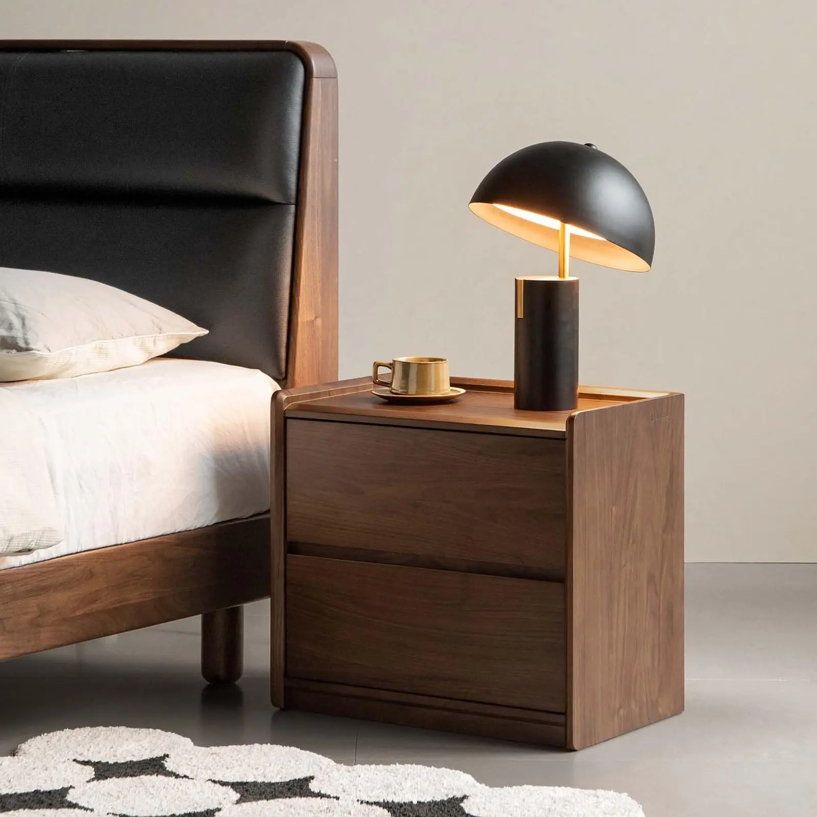 Wayshome 100% Solid Wood Nightstand, Walnut Nightstand with 2 Drawers, Mid Century Modern Nightstands, Minimalist Night Stand, Walnut Bedside Table for Bedroom, Fully Assembled Nightstands