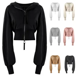 Short Style Cropped Hoodie Women Zip Up Long Sleeve Sweatshirts Casual Fashion Hooded Workout Jacket Crop Top Women swear Zip hoodies