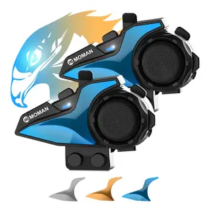 Moman Motorcycle Intercom, H2E Eagle-Like Helmet Headset Communication System with Dual Chip for Audio Multitasking HiFi/Music Sharing/FM/AI Voice