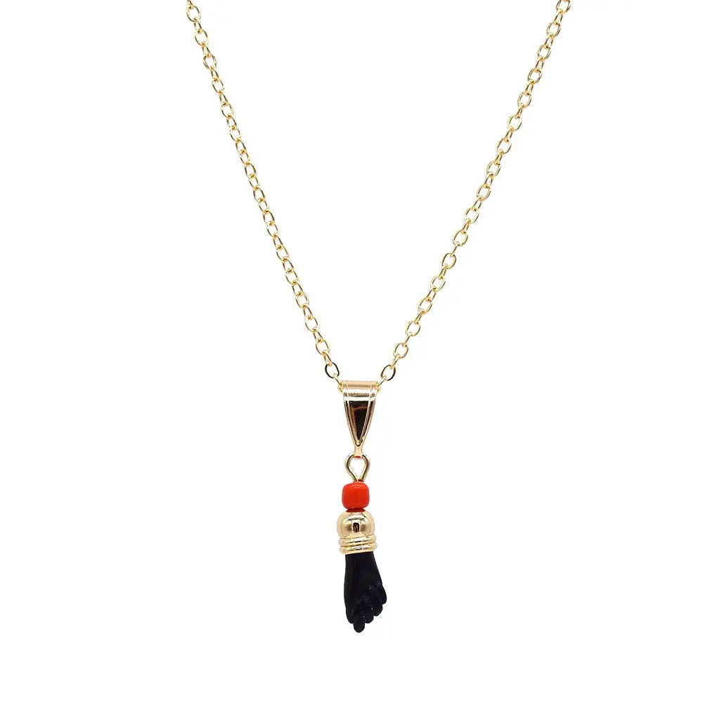 Gold Filled Pendant Necklace with Auspicious Azabache Hand Charm, 18-Inch Gold Statement Chain for Unisex Daily Wear, Fade-Resistant, Adults, Affordable Price