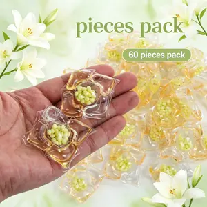 60pcs Laundry Pods, Lily Scented 5D Long-Lasting Fragrance, Strong Stain Removal, Five-In-One Concentrated Liquid, Home Use, Laundry Detergent Pods