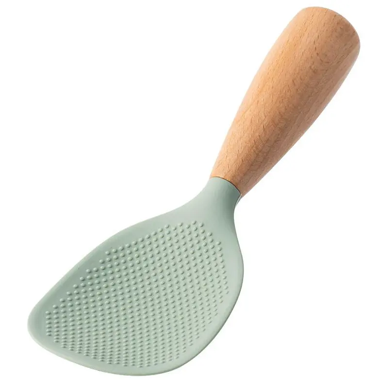 Green & White Non-Stick BPA-Free Integrated 1-Piece Kitchen Cooking Spoon, Multi-Functional Rice Spoon