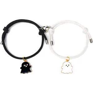 2 count Love Heart Couple Matching Bracelet Set Adjustable Braide Rope Halloween Mummy Ghost Pumpkin Hat Wizard Bracelet for Women Men Lover Friend Friendship