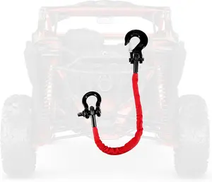 2FT ATV Recovery Strap 18000lb with Winch Hook and D Ring Shackle Synthetic Tow Recovery Rope with Loops Mudding Accessories