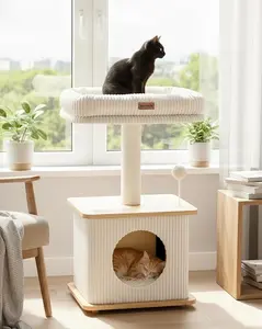 Cat Tree for Indoor Cats | Wooden Cat Tower with Sisal Scratching Posts, Padded Beds & Multi-Level Design（(Up to 10 lbs)）