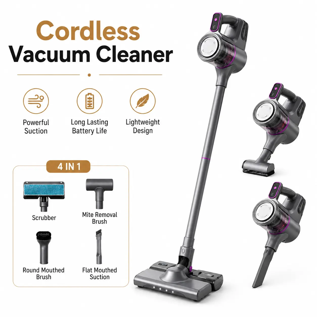 15000Pa Strong Suction Stick Vacuum Cleaner with Mop, Mite Remover, Interchangeable Heads - Compact Portable Whole Home Deep Cleaner for Pet Hair, TikTok Trending