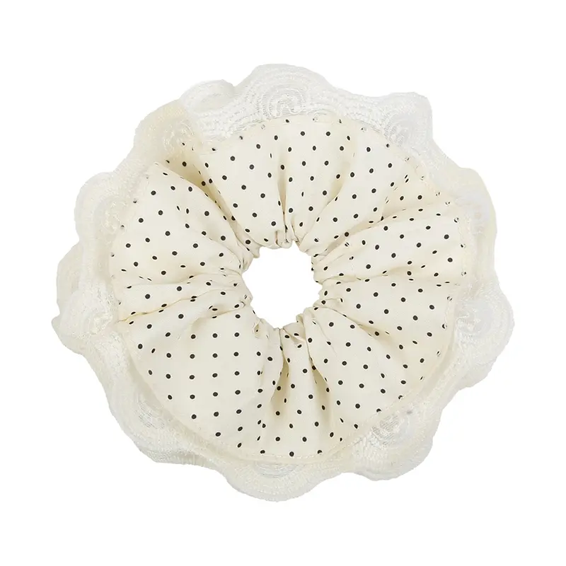 Oversized Lace Polka Dot Scrunchie for Women - Face Slimming French Hair Tie | Perfect Valentine's Day Gift Choice