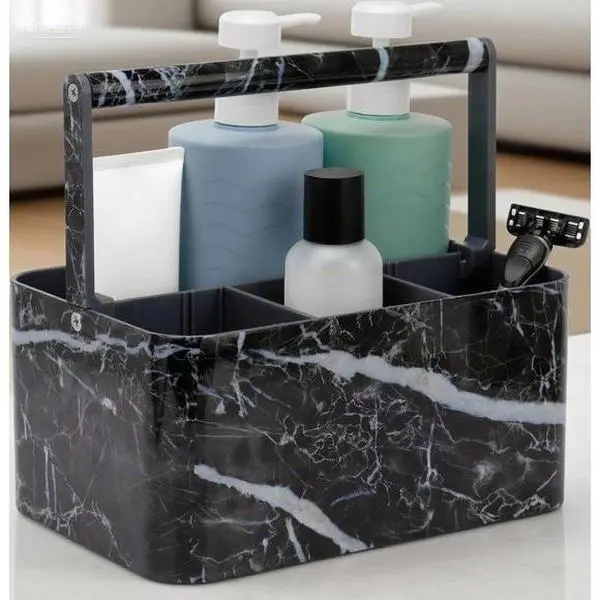 Plastic Portable Shower Organizer with Handle - Adjustable Bathroom Caddy for College Dorm, Sturdy Toiletry Bin for Shampoo, Soap, Cleaning Supplies, Space-Saving Black Bathroom Gadget