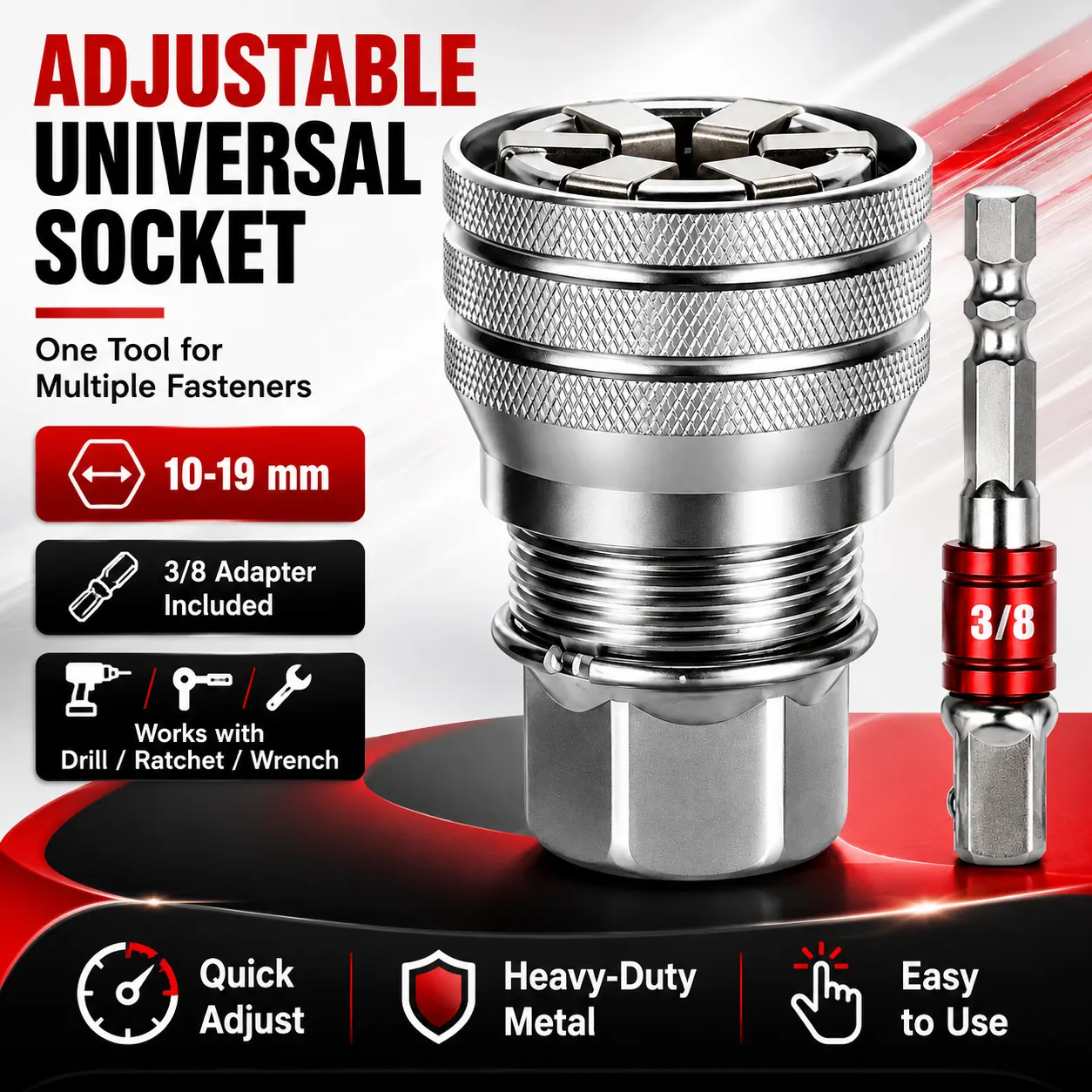 Multi-Function Universal Socket Wrench Tool – One-Size-Fits-All Grip for Metric & Standard Nuts/Bolts – Works with 3/8" Drive Ratchet, Torque Wrench & Power Drill – Random Color Connecting Rod – Essential Hand Tool for Home Repair
