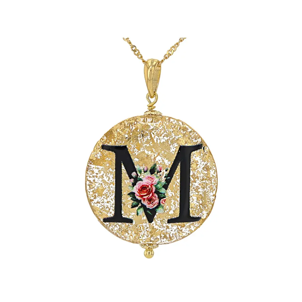 JTV Murano Glass Initial "M" Pendant with 18" Chain