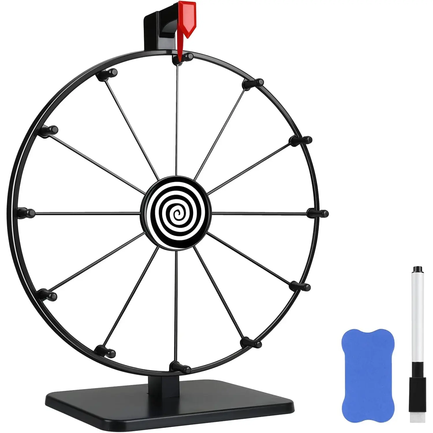 12-Inch 12-Slot Tabletop Fortune Prize Wheel with Dry Erase Marker & Eraser for 6–8 Years Pionites, Home Parties & Trade Shows (White)