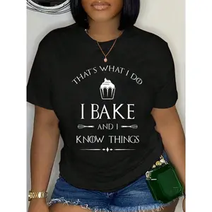 100% Cotton I Bake And I Know Things - Funny Pastry Baker - Baking T-Shirt Men's Women's Soft Breathable Tee Classic Fashion Summer Tops Printing Short Sleeve T-Shirt Summer, Cotton, Casual, Short Sleeve, Graphic Tee, Soft, Breathable, Loose Fit, Streetwe