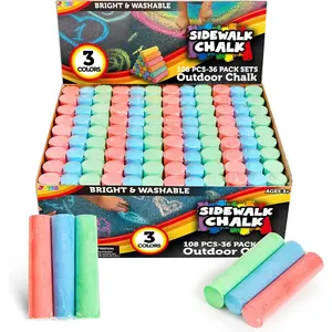 108 PCS Sidewalk Chalk Set in 36 Count, 3 Assorted Colors, Non-Toxic Jumbo Washable Driveway Chalk for Outdoor Art Play, Great Gift Toys for Kids, Classroom